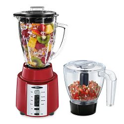 Oster Rapid Blend 8-Speed Blender with Glass Jar and Bonus 3-Cup Food Processor, Metallic Red
