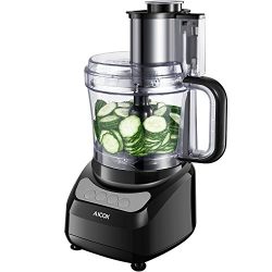 Aicok 12-Cup Food Processor with Wide Mouth, Meat Processor with Two Chopping Blades & Slicer, Safety Interlocking Design, 500W, Black