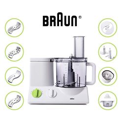 Braun 12 Cup Food Processor Ultra Quiet Powerful motor, includes 7 Attachment Blades + Chopper and Citrus Juicer , Made in Europe with German Engineering