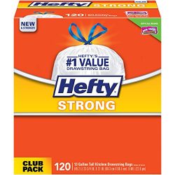 Hefty Strong Trash/Garbage Bags (Kitchen Drawstring, 13 Gallon, 120 Count)