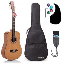 Acoustic Guitar Bundle Junior (Travel) Series by Hola! Music with D'Addario EXP16 Steel Strings, Padded Gig Bag, Guitar Strap and Picks, 3/4 Size 36 Inch (Model HG-36N), Natural Satin Finish