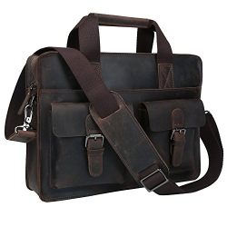 BAIGIO Men Classic Leather Laptop Briefcase Bag Shoulder Handbag Messenger Bag (Brown)