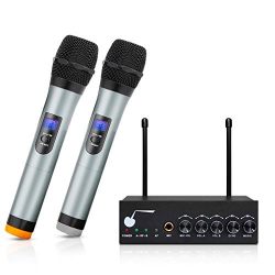 ARCHEER Bluetooth Wireless Microphone System for Karaoke Machine with 1/4" Mic Jack, VHF Dual Channel Handheld Karaoke Microphone Church Party Cordless Mic Set for TV/Smartphone/iPad/PC/Tablet