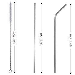 Stainless Steel Straws, 10.5” Long Reusable Replacement Metal Straws for 20 30 OZ Yeti Tumbler, RTIC, Tervis, Ozark Trail, Starbucks, Mason Jar, Set of 8 with Silicone Tips & Cleaning Brush