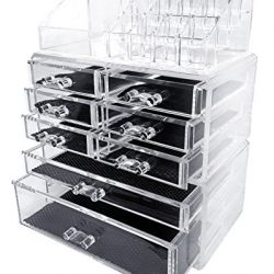 Sodynee Acrylic Makeup Cosmetic Organizer Storage Drawers Display Boxes Case, Three Pieces Set