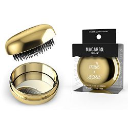 milk + sass MACARON FOR HAIR On-The-Go Detangling Hairbrush with Compact Mirror (Gold)