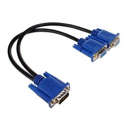 SAYTAY VGA Monitor Y-Splitter Cable,VGA 1 Male to Dual 2 VGA Female Adapter Converter Video Cable for Screen Duplication - 1 Foot(Blue)