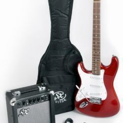 RST CAR LH Left Handed Red Electric Guitar Package with Full Size Electric Guitar, Amp, Carry Bag, and Instructional DVD