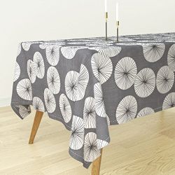 Roostery Tablecloth - Grey White Mint Black Circle Round Geometric Dots Rain Spots Points Umbrella by Friztin - Cotton Sateen Tablecloth 70 x 144