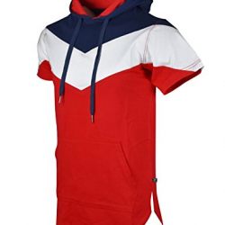 SCREENSHOTBRAND- Mens Hip Hop Longline Premium Tee - Pullover Hooded Fashion T-shirt V-Shaped Color Block -Navy-2XLarge