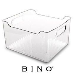 BINO Refrigerator, Freezer and Pantry Cabinet Storage Organizer Bin with Handles, Clear and Transparent Plastic Wide Nesting Food Container for Home and Kitchen