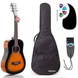 Acoustic Guitar Bundle Junior (Travel) Series by Hola! Music with D'Addario EXP16 Steel Strings, Padded Gig Bag, Guitar Strap and Picks, 3/4 Size 36 Inch (Model HG-36SB), Vintage Sunburst