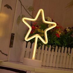 DELICORE Star Neon Signs, LED Neon Light Sign with Holder Base For Home Party Birthday Bedroom Bedside Table Decoration Children Kids Gifts (Star with holder)