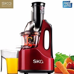 SKG Wide Chute Slow Masticating Juicer (240W AC Motor, 60 RPMs, 3" Big Mouth), Cold Press Anti-Oxidation High Nutrient Fruit & Vegetable Juice Extractor, Certified by ETL. (Red)
