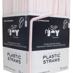 Flexible Straws, White with Red Stripes, Individually Wrapped, Box of 365 Straws