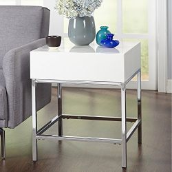 Simple Living White Metal High-gloss End Table