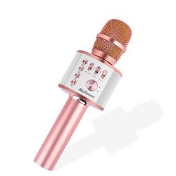 Micpioneer Bluetooth Karaoke Microphones, 3 in 1 Multi-function Wireless Microphone Speaker for iPhone, Android, Portable Mic for KTV, Home, Party Singing (Rose Gold)