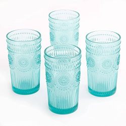 The Pioneer Woman Adeline 16-Ounce Emboss Glass Tumblers, Set of 4 (Turquoise)