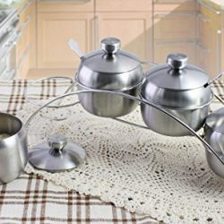 Quality Stainless Steel Made| Spice Seasoning Jars Containers with Lids and Spoons on Non-Slip Rack - Set of 4 Containers