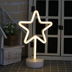 DELICORE Star Neon Signs, LED Neon Light Sign with Holder Base For Home Party Birthday Bedroom Bedside Table Decoration Children Kids Gifts (Star with holder)