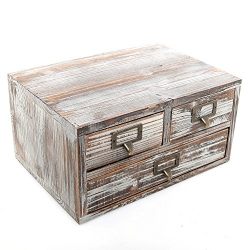Rustic Torched Finish Wood Office Storage Cabinet / Jewelry Organizer w/ 3 Drawers, Ash Brown - MyGift