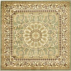 Unique Loom Classic Aubusson Collection Traditional Vintage Light Green Home Décor Square Rug (4' x 4')