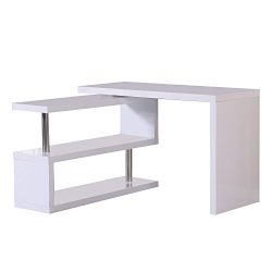 HOMCOM Rotating Office Desk and Shelf Combo - White