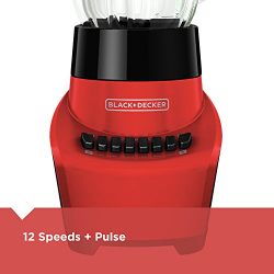 BLACK+DECKER FusionBlade Blender with 6-Cup Glass Jar, 12-Speed Settings, Red