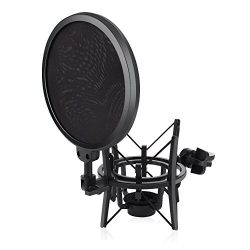 Microphone Shock Mount with Pop Filter, ARCHEER Mic Anti-Vibration Suspension Shock Mount Holder for diameter of 21mm freely rotating threaded microphone,Studio Radio Broadcasting and Recording
