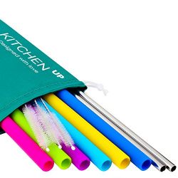 Silicone Straws for 30 oz Tumbler Complete Bundle - 6 Straight Reusable Silicone Straws for Yeti/Rtic/Ozark - Stainless Steel Straws + Brushes + Pouch - Metal Straws Extra Long Included
