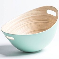 JustNile Bamboo Wood Salad Bowl | Modern Design Bowl Made From 100% Natural Bamboo | For Salad, Potato Chips and More – Different Colors Available － Baby Green