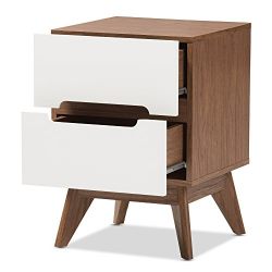 Baxton Studio -Amz Helene Mid-Century Modern Wood 3-Drawer Storage Nightstand, White/Walnut Brown