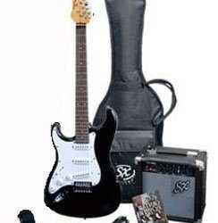 RST BK LH Full Size Left Handed Black Electric Guitar Package w/Guitar, Amp, Strap and Instructional DVD