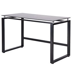 Merax Home Office Computer Desk Simple Design Table Workstation with Glass Top (Black)