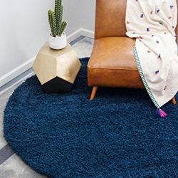 Unique Loom Solo Solid Shag Collection Navy Blue Plush Round Rug (8' x 8')