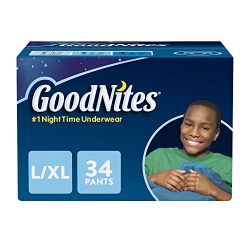 GoodNites Bedtime Bedwetting Underwear for Boys, L-XL, 34-Count, Stripe and Camouflage Design, Protective Nighttime Underwear for Boys