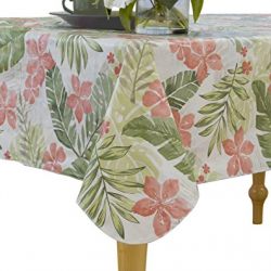 Elrene Home Fashions Vinyl Tablecloth with Polyester Flannel Backing Tropical Leaf Easy Care Spillproof, 60"x120", Green