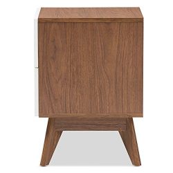 Baxton Studio -Amz Helene Mid-Century Modern Wood 3-Drawer Storage Nightstand, White/Walnut Brown