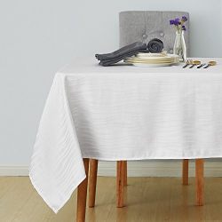 Deconovo Decorative Jacquard Tablecloth Vibrant Waves Wrinkle and Water Resistant Spill-Proof Rectangle Tablecloths for Wedding Decoration 60 x 102 inch White