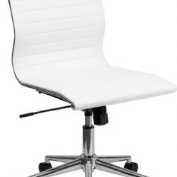 Flash Furniture Mid-Back Armless White Ribbed Leather Swivel Conference Chair
