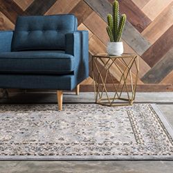 Unique Loom Kashan Collection Traditional Floral Gray Home Décor Area Rug (6' x 9')