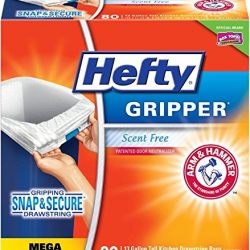Hefty Gripper Trash/Garbage Bags (Odor Control, Kitchen Drawstring, 13 Gallon, 80 Count)