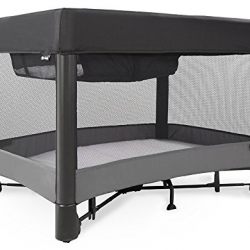 4moms breeze plus portable playard with removable bassinet and changing station - easy one push open, one pull close