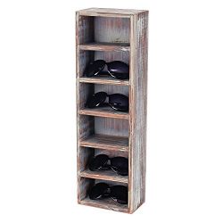 6-Slot Rustic Wooden Wall Mounted Vertical Storage Sunglasses Display Case Stand