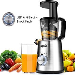 Argus Le Easy to Clean Slow Masticating Juice Extractor with Extreme Quiet Motor, Cold Press Juicer Machine with Reverse Function, High Nutrient and Vitamins for All Fruits and Veggies