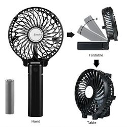 EasyAcc 2600mah Battery Handheld Fan Portable Battery Operated USB Fan Mini Personal Fan Outdoor Electric Fan with Rechargeable LG 2600mAh Battery Adjustable 3 Speeds Foldable Home and Travel -Black
