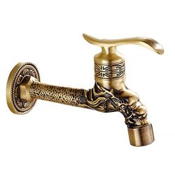 Panda Superstore [Dragon] Lengthen Brass Antique Faucet Mop Pool Faucet Wall Faucet Kitchen/Garden