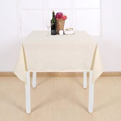 Deconovo Solid Faux Linen Table Cloth Water Resistant Table Cover Square Tablecloths Tablecloth for Parties 54W x 54L Inch Beige