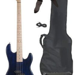 Davison Guitars Full Size Electric Bass Guitar Starter Beginner Pack with Amp Case Strap Package Blue Right Handed