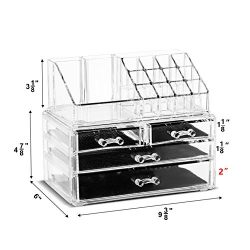 Unique Home Makeup Cosmetic Organizer Conceal/Lipstick/Eyeshadow/Brushes in One place Storage Drawers, Clear, Medium, 2 Piece Set